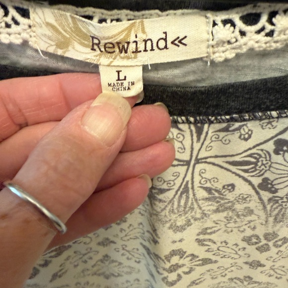 Rewind Floral Print Mixed Fabric Top Blouse LS L - Picture 5 of 5